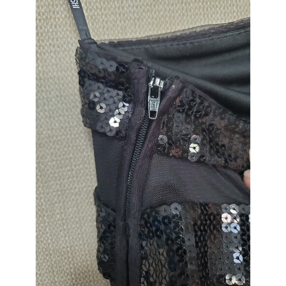 Tadashi Shoji Black Mesh Sequin One Shoulder Dress Cocktail Formal Party Size 8 - Picture 7 of 7